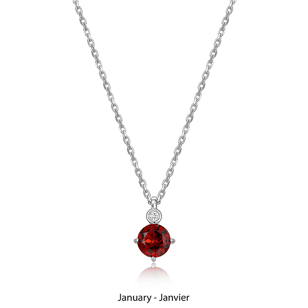 NR0LBUX-JAN "Birthstone" January (Garnet) and Lab Grown Diamond Necklace