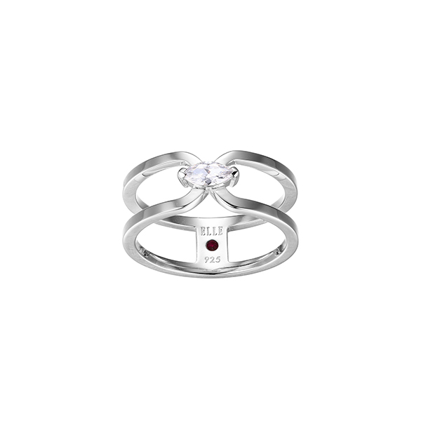 RR4LAGJ-W-7 "Parallel" Sterling Silver with Marquise Cubic Zirconia Open Ring - Silver