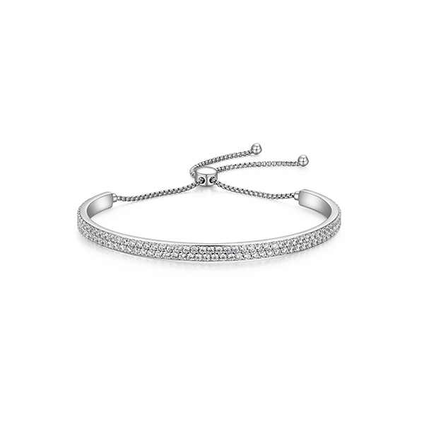 Diamondlite Cubic Zirconia Adjustable Pave Bangle Bracelet - Silver