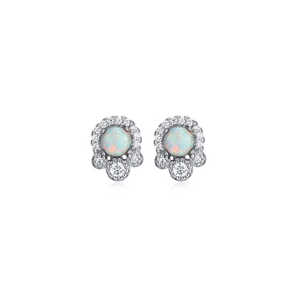 Diamondlite Cubic Zirconia and 4mm Round Created Opal Stud Earrings - Silver