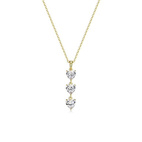 Diamondlite Cubic Zirconia 6mm Triple Heart Drop Necklace - Gold
