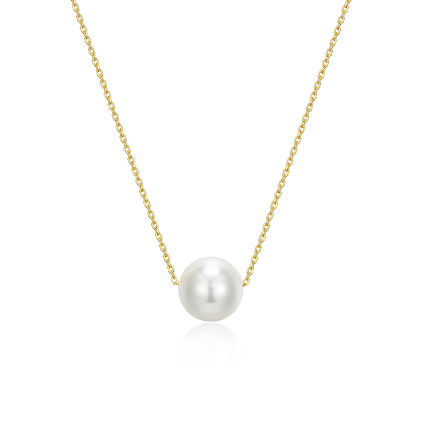 10mm Shell Pearl Solitaire Necklace - Gold