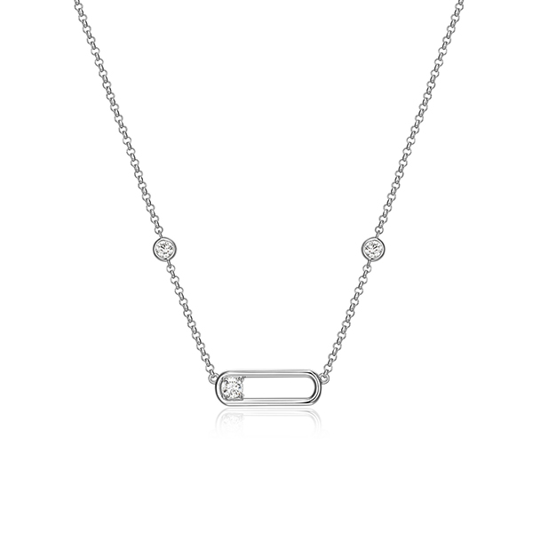Diamondlite Cubic Zirconia 3.5mm Round Paperclip Station Necklace - Silver