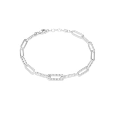 Diamondlite Paperclip Link Chain Bracelet with Pave Cubic Zirconia Accents - Silver