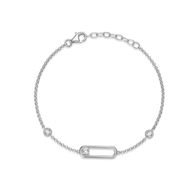 Diamondlite Cubic Zirconia 3.5mm Round Paperclip Station Bracelet - Silver