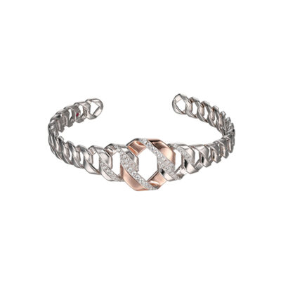 ELLE "Lattice" Intertwined Open Cuff with Cubic Zirconia - Silver and Rose Gold