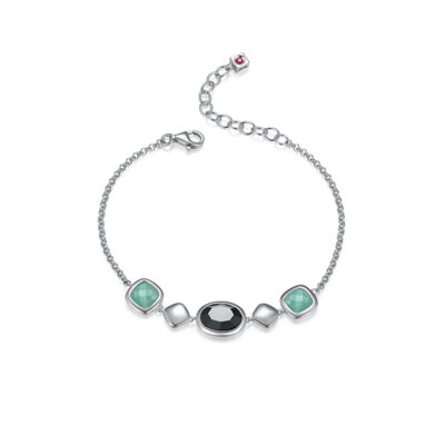 ELLE "Mirage" Cushion Cut Amazonite and Oval Hematite Bracelet - Silver