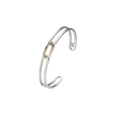 ELLE "Parallel" Two-tone Sterling Silver Open Oblong Link Cuff Bangle - Silver and Gold