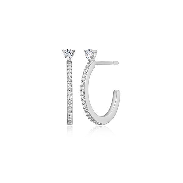 Diamondlite Cubic Zirconia Ultra-fine Pave 19mm Half Hoop Earrings - Silver