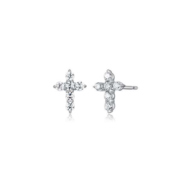 Diamondlite Cubic Zirconia 8x6mm Mini Cross Stud Earrings - Silver