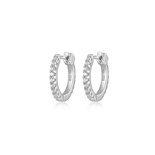 ELLE "Stardust" 15mm Hoop Earrings with Clear Cubic Zirconia - Silver