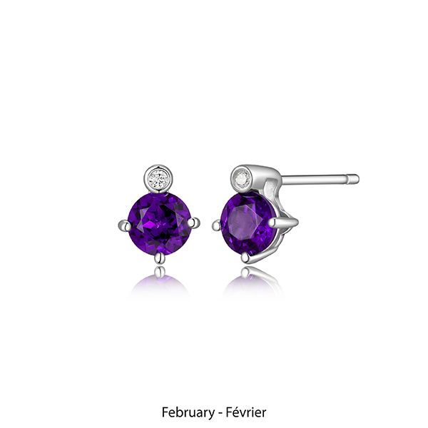 ELLE "Birthstone" February (Amethyst) and Lab Grown Diamond Earrings