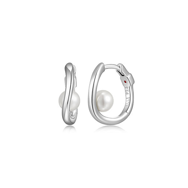 ELLE "Luna" Sterling Silver White Pearl on 16mm Hoop Earrings - Silver