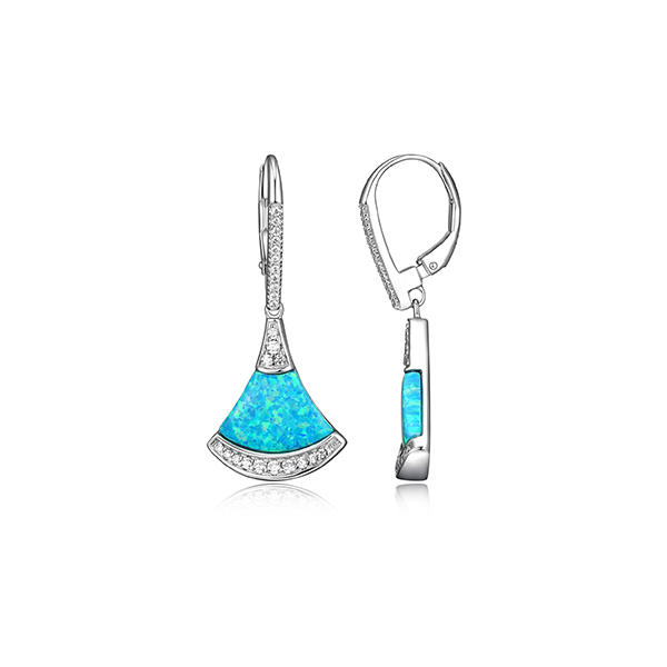 Charles Garnier Sterling Silver "Fanflare" Blue Opal with Cubic Zirconia Leverback Earrings - Silver