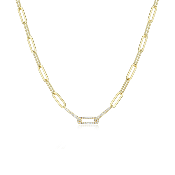 Diamondlite Paperclip Link Chain with Pave Cubic Zirconia Accents - Gold