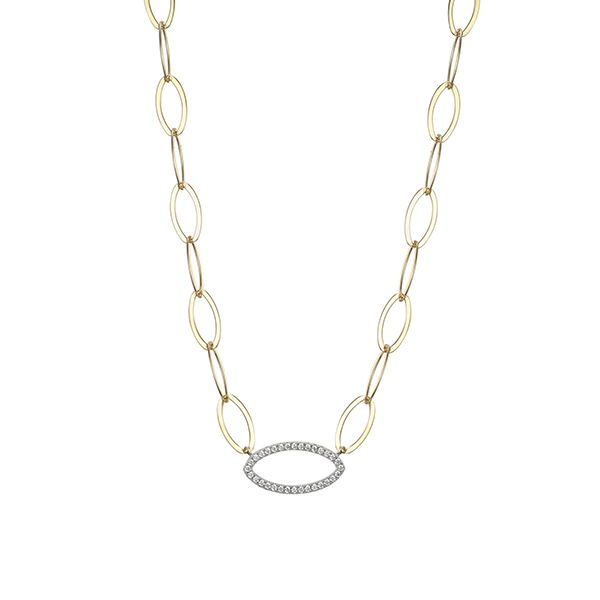 Charles Garnier Sterling Silver "PAPERCLIP" Marquise Link with Diamondlite Necklace - Silver and Gold