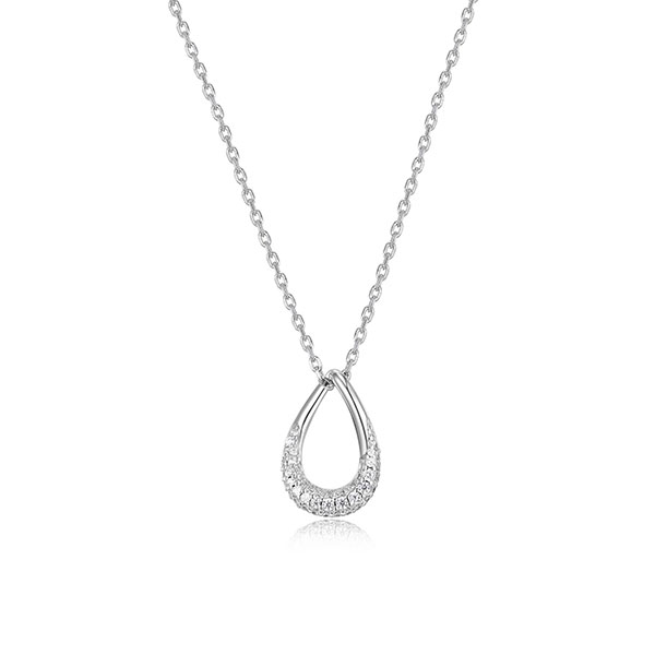 ELLE "Caramel" Pear Shape and Pave Cubic Zirconia Necklace - Silver