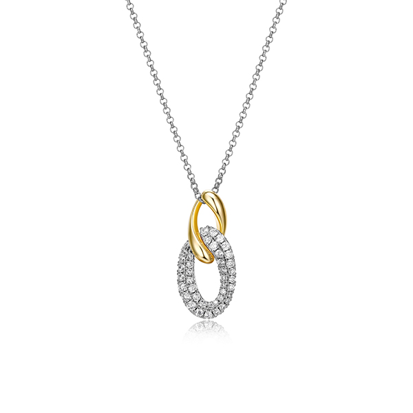 ELLE "Ebullience" Twisted Oval Link with Cubic Zirconia Necklace - Silver and Gold