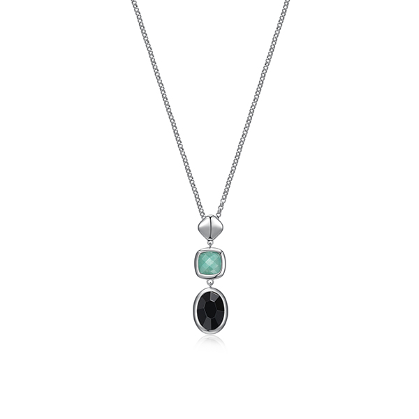ELLE "Mirage" Cushion Cut Amazonite and Oval Hematite Necklace - Silver
