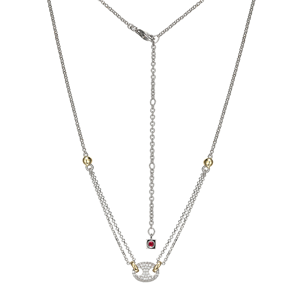 ELLE "Espion" Two-tone Sterling Silver with Pave Cubic Zirconia Necklace - Silver