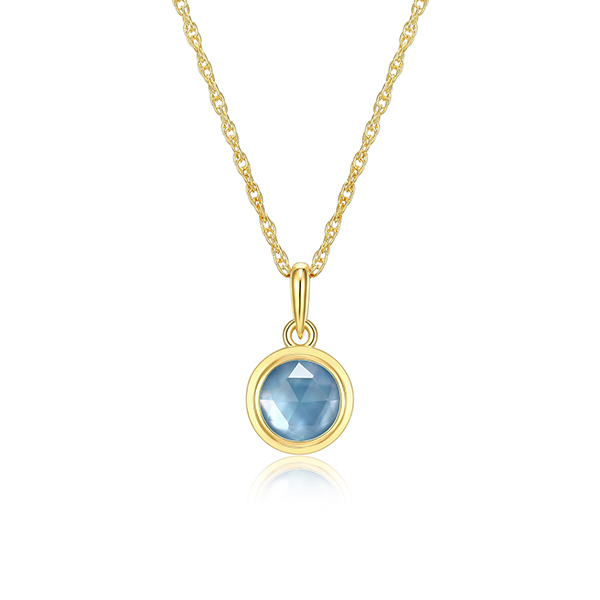 Celebration Gems 6mm White Crystal & Blue Shell Double North Star MAR Birthstone Necklace - Gold