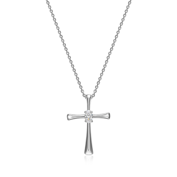 Diamondlite Cubic Zirconia 5x3mm Oval Cross Pendant - Silver