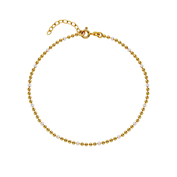 Enamel Bead Chain Anklet In Sterling Silver - White and Gold