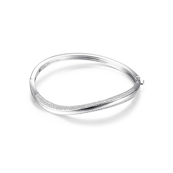 ELLE "Ocean" Twist Cubic Zirconia Hinge Bangle - Silver
