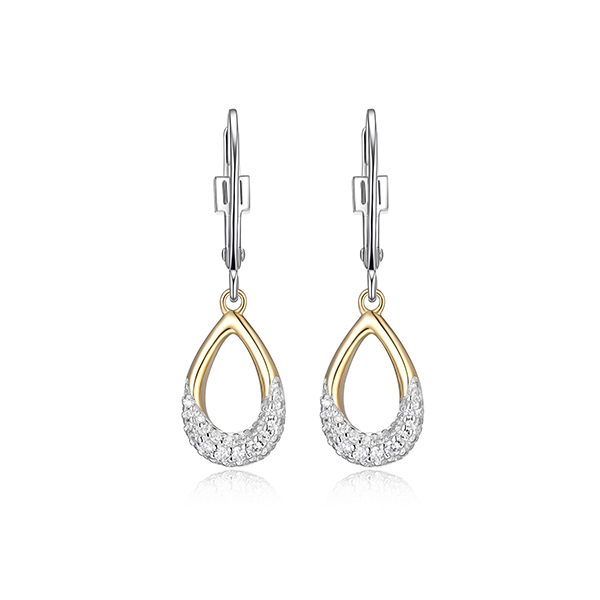 ELLE "Caramel" Pear Shape and Pave Cubic Zirconia Dangle Earrings - Silver and Gold