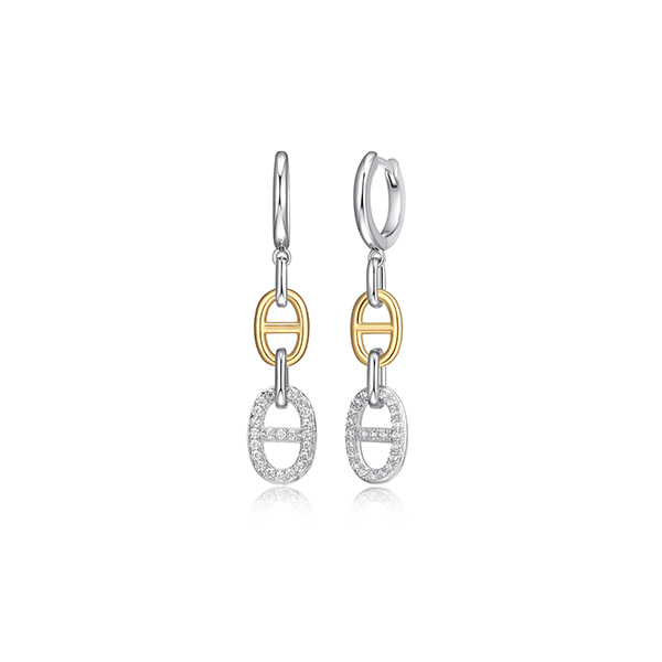 Charles Garnier Sterling Silver "Mariner Link" with Diamondlite Dangle Earrings  - Silver and Gold