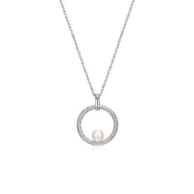 Charles Garnier Sterling Silver "Venus" White Pearl on Mesh Circle Necklace - Silver