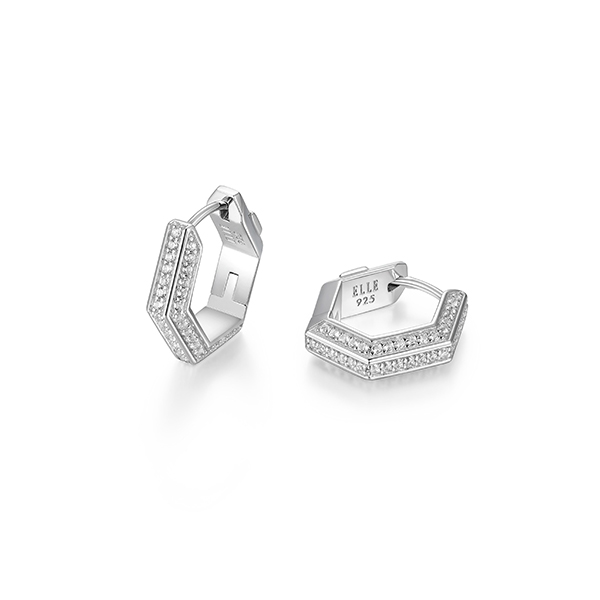 ER2LCSGD-W "Cheer" Created White Sapphire Hexagon Shape Hoop Earrings