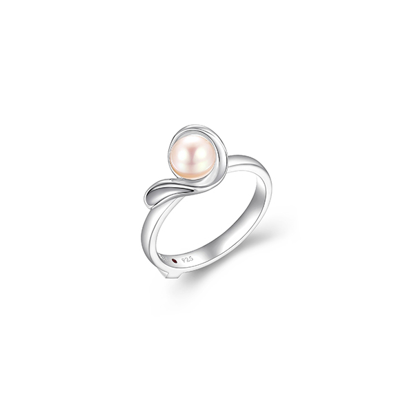 RR4LAJE-W-8 "Luna" Genuine White Pearl Wavy Ring - Silver