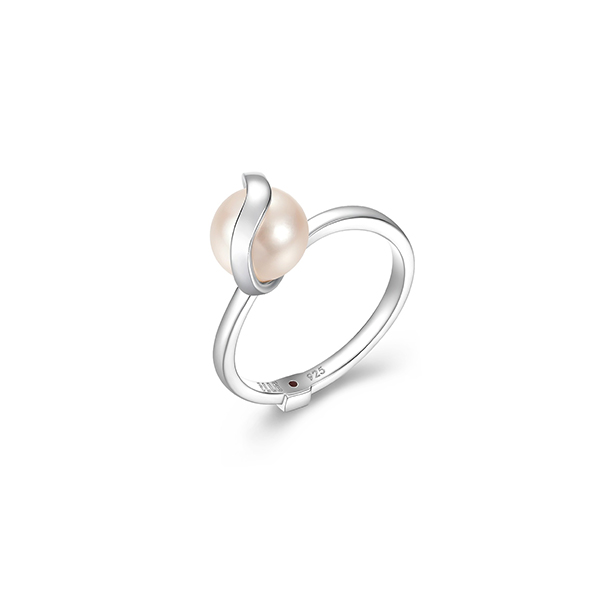 RR4LAJF-W-8 "Luna" Genuine White Pearl Ring - Silver