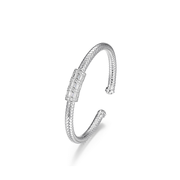 BR1Q1GE-W Sterling Silver "New Mesh" CZ Mesh Cuff Bangle