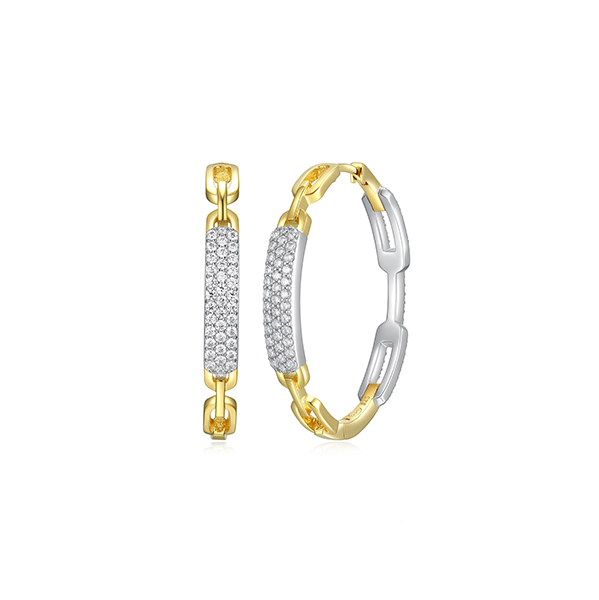 ER2Q0FX-2T Sterling Silver "Modern Paperclip" Paper Clip Link with CZ Hoop Earrings