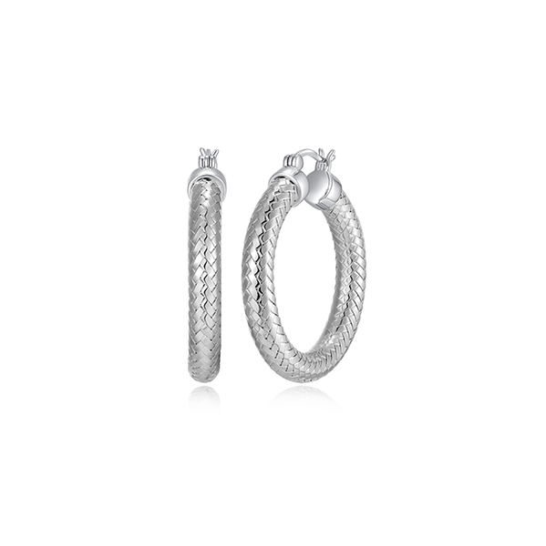 ER2Q0G5-W Sterling Silver "New Mesh" 5mm Woven Tube 35mm Hoop Earrings