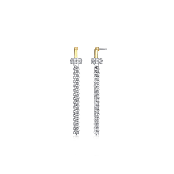 ER2Q0GA-2T Sterling Silver "New Mesh" Tassel Drop & CZ Stud Earrings