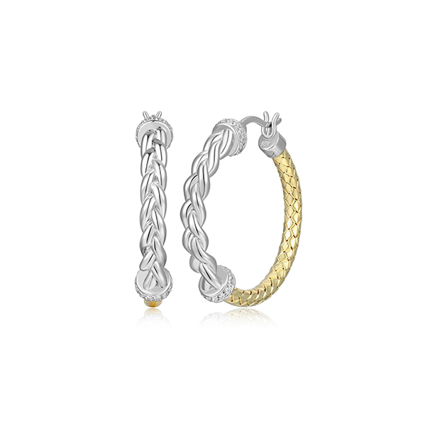 ES2Q0HT-2T Sterling Silver "New Mesh" Braided & Mesh Tube with CZ Hoop Earrings