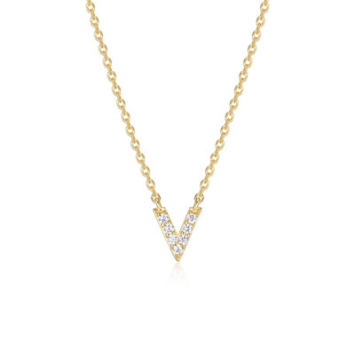 Diamondlite Cubic Zirconia Mini Initial V Necklace - Gold