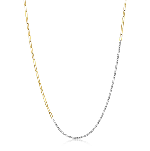 NS0Q0DU-2T Sterling Silver "Modern Paperclip" Oblong Chain with CZ Necklace