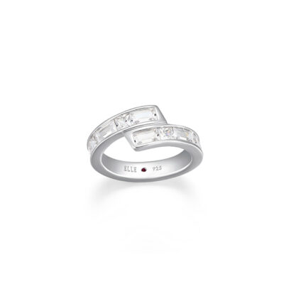 ELLE "Baguette" Straight Baguette & Square Cubic Zirconia Bypass Ring - Silver - Size 9