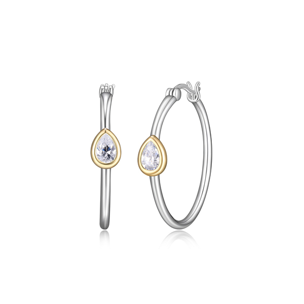 Diamondlite Cubic Zirconia Pear Bezel Hoop Earrings - Silver and Gold