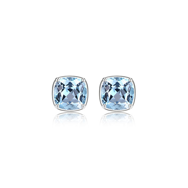 ELLE "Marble" Blue Topaz Cushion Cut Stud Earrings - Blue