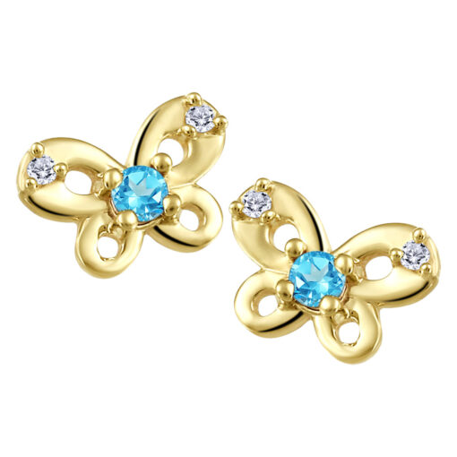 CJ Diamond 14k Gold Aquamarine Butterfly Earrings  - Gold