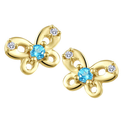 CJ Diamond 10k Gold Aquamarine Butterfly Earrings  - Gold