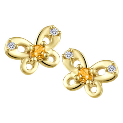 CJ Diamond 14k Gold Citrine Butterfly Earrings  - Gold