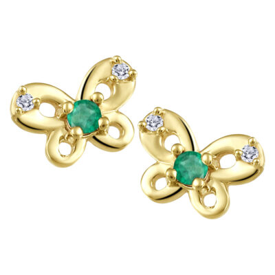 CJ Diamond 18k Gold Emerald Butterfly Earrings  - Gold