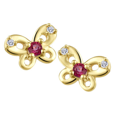 CJ Diamond 18k Gold Garnet Butterfly Earrings  - Gold