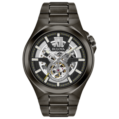 Bulova 98A179 Automatic Gunmetal Skeleton Dial Men Watch - Black